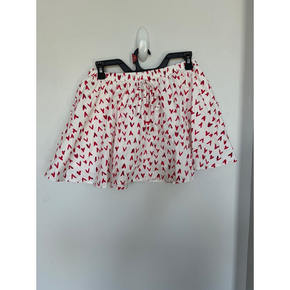 Popvibe Womens White Red Heart Print Cotton Blend Mini Skirt Size M PS40019